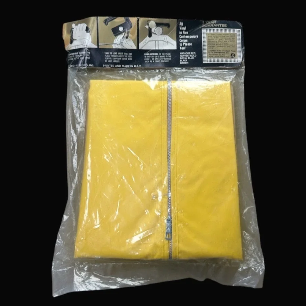 Vintage 1972 K-Tel Travelmate Garment Bag Harvest Gold Yellow Vinyl Suit Carrier